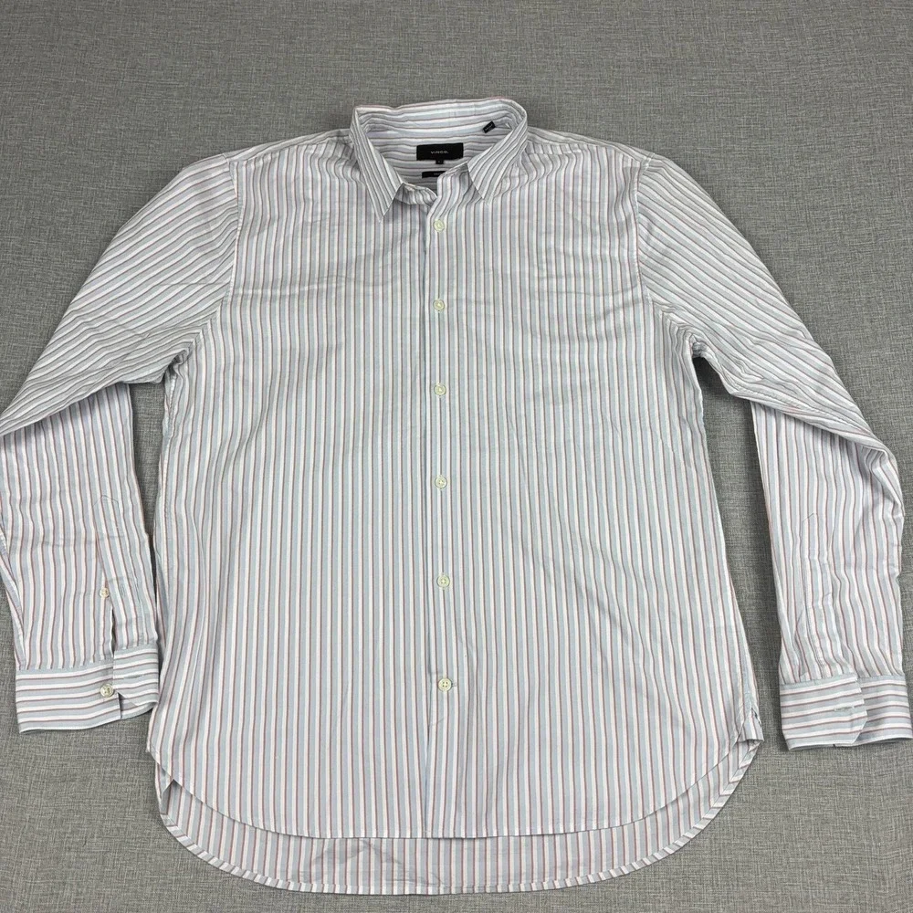 Vince Shirt Mens Large White Red Blue Stripe Classic Fit Dress Long Sleeve